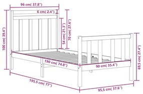 Πλαίσιο Κρεβατιού 90 x 190 εκ. από Μασίφ Ξύλο Single - Καφέ