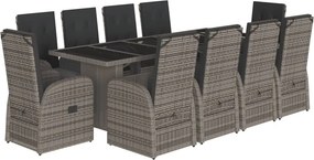 vidaXL Σετ Τραπεζαρίας Κήπου 11 Τεμαχίων Γκρι Συνθ. Ρατάν με Μαξιλάρια