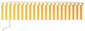 vidaXL Τέντα Αυτόματη με Σκίαστρο/LED/Αισθ. Ανέμου Κίτρινο/Λευκό 6x3 μ