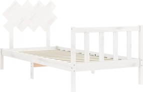 vidaXL Πλαίσιο Κρεβατιού με Κεφαλάρι Λευκό Μασίφ Ξύλο Single