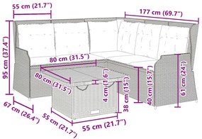 Σαλόνι Κήπου 4 Τεμαχίων Γκρι Συνθετικό Ρατάν με Μαξιλάρια - Γκρι