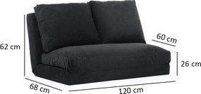 Διθέσιος Καναπές Κρεβάτι Μαύρο DIVIR 68x120x62