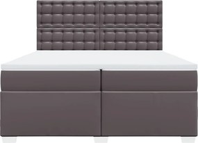 vidaXL Κρεβάτι Boxspring με Στρώμα Γκρι 200x200 εκ. Συνθετικό Δέρμα