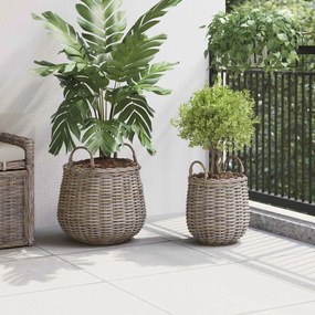 vidaXL Καλάθι Φυτών με αποθήκευση 2 pcs Γκρι Ράτταν Λατσάκ