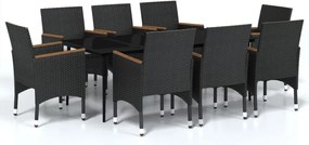 vidaXL Σετ Τραπεζαρίας Κήπου 9 τεμ Μαύρο με Μαξιλάρια