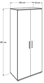 Ντουλάπα ρούχων Trendline Megapap δίφυλλη χρώμα sonoma 80x47x187εκ.