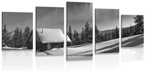 Εικόνα 5 μερών ενός παραμυθένιου χειμερινού τοπίου σε ασπρόμαυρο