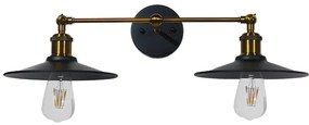 01069 GloboStar® GLOBOSTAR® MINIMALL 01069 Vintage Φωτιστικό Τοίχου - Απλίκα με Ντουί 2 x E27 AC 220-240V IP20 - Μαύρο &amp; Χρυσό - Μ30 x Π60 x Υ18cm