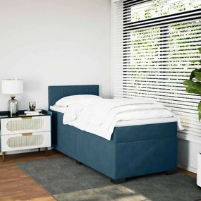 vidaXL Κρεβάτι Boxspring με Στρώμα Μπλε 100x200 εκ. Βελούδινο