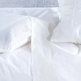 Σεντόνια Hypatia Με Δαντέλα (Σετ 4τμχ) White Ρυθμός Υπέρδιπλo 230x260cm 100% Βαμβάκι