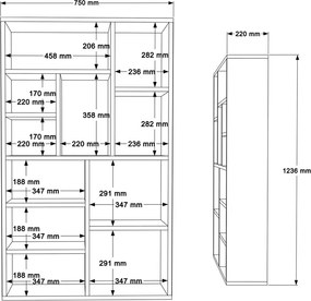 Βιβλιοθήκη Boteca 10θέσεων pakoworld σε φυσική-ανθρακί απόχρωση 75x22x123.6εκ