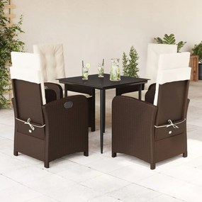 vidaXL Σετ Τραπεζαρίας Κήπου 5 Τεμαχίων Καφέ Συνθ. Ρατάν με Μαξιλάρια