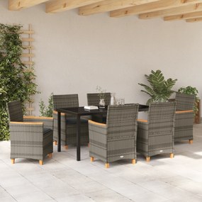 vidaXL Σετ Γευματική Καρέκλα Κήπου 7 Τεμ με Μαξιλάρια Γκρι Ρατάν