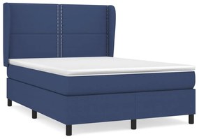 Κρεβάτι Boxspring με Στρώμα Μπλε 140x190 εκ. Υφασμάτινο - Μπλε