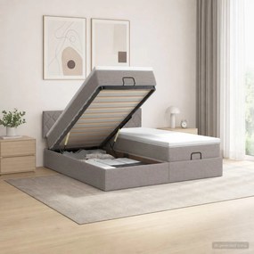 vidaXL Κρεβάτι Ottoman με Στρώμα και LED Taupe 200 x 200 cm Ύφασμα