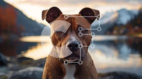 Intra Συλλεκτικό Ξύλινο Παζλ Plywood 4mm - Καφέ και λευκό σκυλί που στέκεται στη βραχώδη ακτή Σε Ξύλινο Κουτί - Διαστάσεις: 10x10 cm – 25 κομμάτια