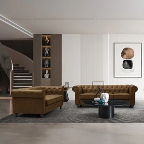 Kαναπές τριθέσιος τ. Chesterfield  pakoworld pu σε αντικέ καφέ απόχρωση 203x84x67εκ