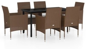 vidaXL Σετ Τραπεζαρίας Κήπου 7 Τεμαχίων Καφέ & Μαύρο με Μαξιλάρια