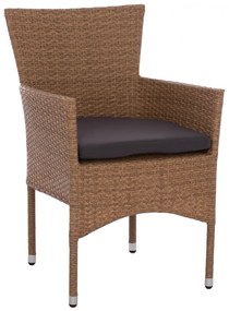 Armchair metallic with pillow &amp; wicker brown  58x59x84cm