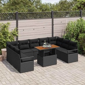 vidaXL Σετ Καναπέ Κήπου με αποθήκευση 10 pcs Μαύρο Πολυ ράταν