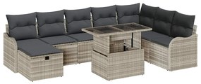 vidaXL Σετ Καναπέ Κήπου με μαξιλάρι 9 pcs Ανοιχτό γκρι Πολυ ράταν