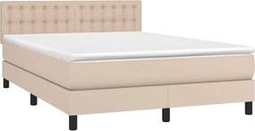 vidaXL Κρεβάτι Boxspring Στρώμα&amp;LED Καπουτσίνο 140x200 εκ. Συνθ. Δέρμα