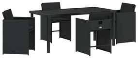 vidaXL Σέτ φαγητού για κήπο με μαξιλάρι 5 pcs Μαύρο Πολυ ράταν