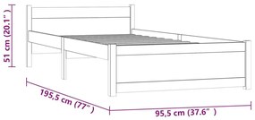 Πλαίσιο Κρεβατιού Λευκό 90 x 190 εκ. Μασίφ Ξύλο Single - Λευκό