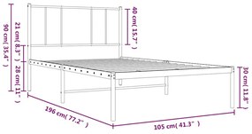 Πλαίσιο Κρεβατιού με Κεφαλάρι Μαύρο 100 x 190 εκ. Μεταλλικό - Μαύρο