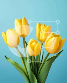 Intra Συλλεκτικό Ξύλινο Παζλ Plywood  4mm - Πέντε κίτρινες τουλίπες σε ένα βάζο σε μπλε φόντο Σε Ξύλινο Κουτί - Διαστάσεις: 10x10 cm – 25 κομμάτια