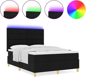 vidaXL LED Κρεβάτι με βάθρο με στρώμα Μαύρο 140 x 200 cm ύφασμα