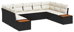 vidaXL Σετ Καναπέ Κήπου με μαξιλάρι 9 pcs Μαύρο Πολυ ράταν