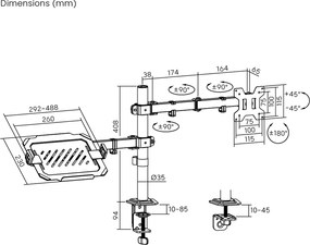 POWERTECH βάση γραφείου οθόνης &amp; laptop PT-1569, 17-32", έως 10kg