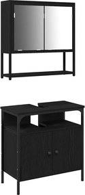 vidaXL Σετ Επίπλων Μπάνιου με ράφι 2 pcs Μαύρο Επεξεργασμένο ξύλο