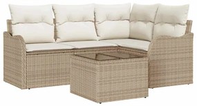 vidaXL Σετ Καναπέ Κήπου με μαξιλάρι 5 pcs Μπεζ Πολυ ράταν