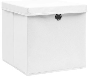 vidaXL Κουτιά Αποθήκευσης με Καπάκια 10τεμ Λευκά 32x32x32εκ Υφασμάτινα