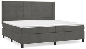 Κρεβάτι Boxspring με Στρώμα Σκούρο Γκρι 200x200 εκ. Βελούδινο - Γκρι