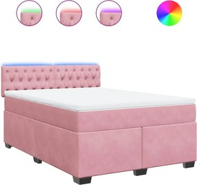 vidaXL Κρεβάτι Boxspring με Στρώμα Ροζ 140x200 εκ. Βελούδινο