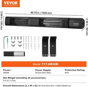 VEVOR Infrared Heater 3000W Electric Space Heater Remote Control 9 Speeds Timer