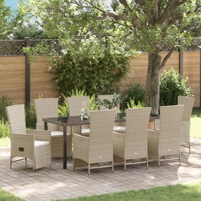 vidaXL Σετ Ανακλινόμενων Πολυθρόνων Κήπου 9 pcs Μπεζ Κρεμ Λευκό