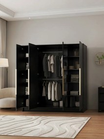 Ντουλάπα Lounier Τετράφυλλη-Μαύρο - Χρυσό