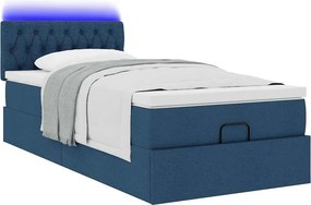 vidaXL Οθωμανικό κρεβάτι με στρώμα &amp; LEDs Μπλε 90x190cm ύφασμα