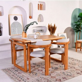 Τραπεζαρία Cheri (Σετ 5Τμχ) 998VOW1168 140x80x77cm Oak-Cream 4 Θέσεων Wood, Fabric