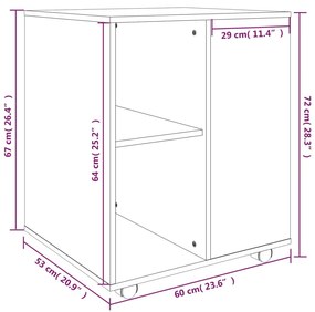 Ντουλάπι Με Ροδάκια Γκρι Sonoma 60 x 53 x 72 εκ. Επεξεργ. Ξύλο - Γκρι