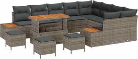 vidaXL Σετ Καναπέ Κήπου με μαξιλάρι 13 pcs Γκρι Πολυ ράταν
