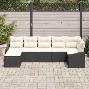 vidaXL Σετ Καναπέ με μαξιλάρι 7 pcs Μαύρο συνθετικό ρατάν