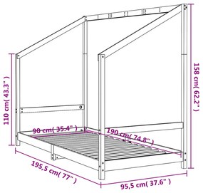Πλαίσιο Παιδικού Κρεβατιού Μαύρο 90 x 190 εκ. Μασίφ Ξύλο Πεύκου - Μαύρο