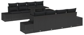 vidaXL σετ καναπέ κήπου 7 τεμαχίων με μαξιλάρια μαύρο πολυ ρατάν