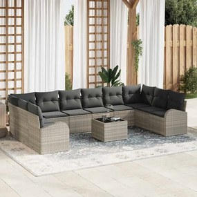 vidaXL Σετ Καναπέ με μαξιλάρι 11 pcs Ανοιχτό γκρι Πολυρατάν