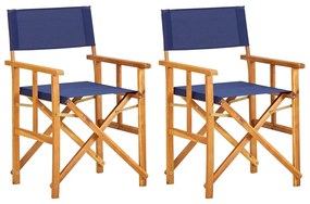 Καρέκλες Σκηνοθέτη 2 τεμ. Μπλε από Μασίφ Ξύλο Ακακίας